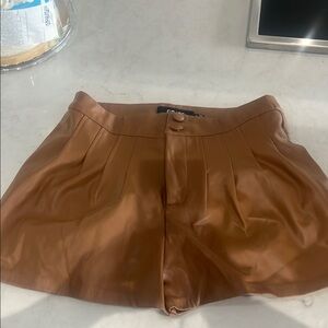 Brown Leather Women's Shorts